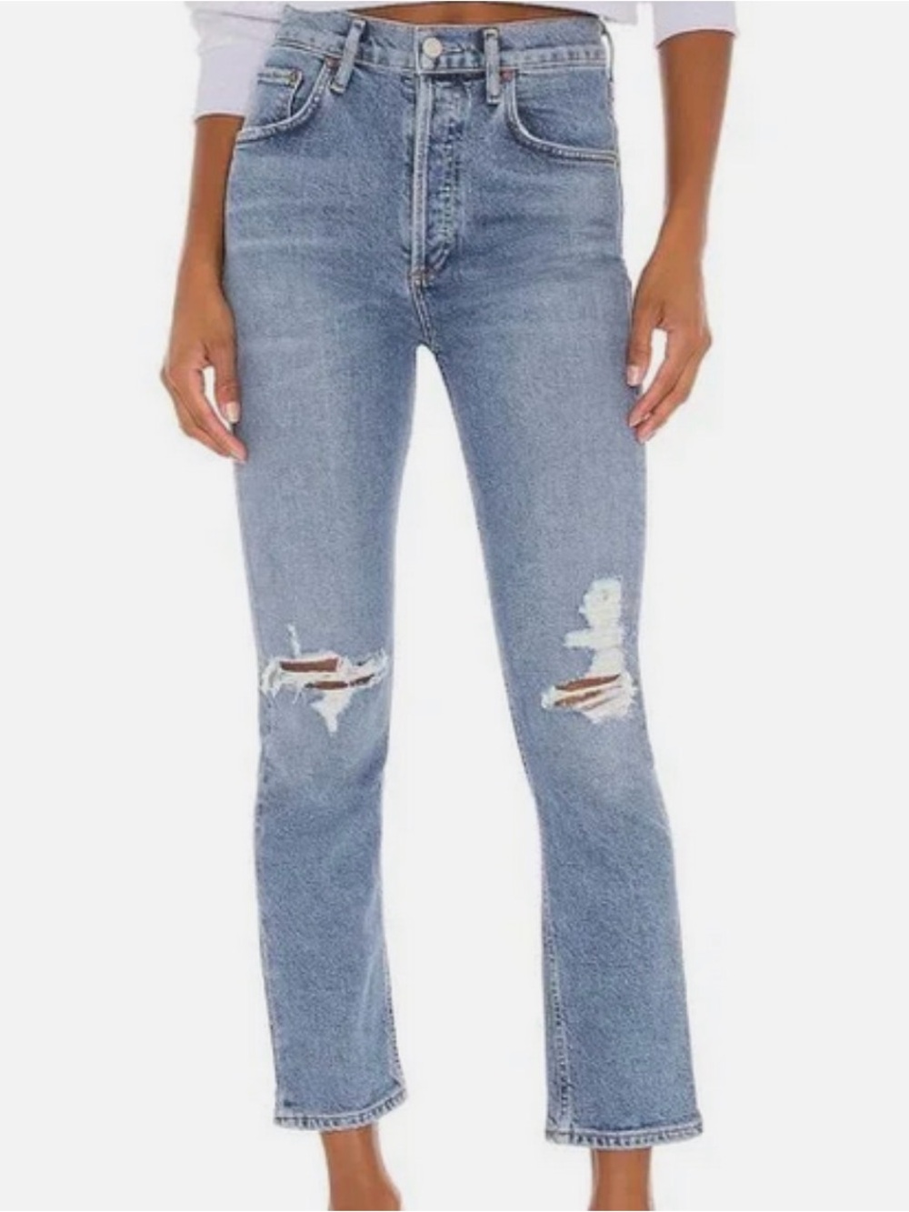 Agolde Riley High Rise Straight-Leg Crop Distressed Jeans